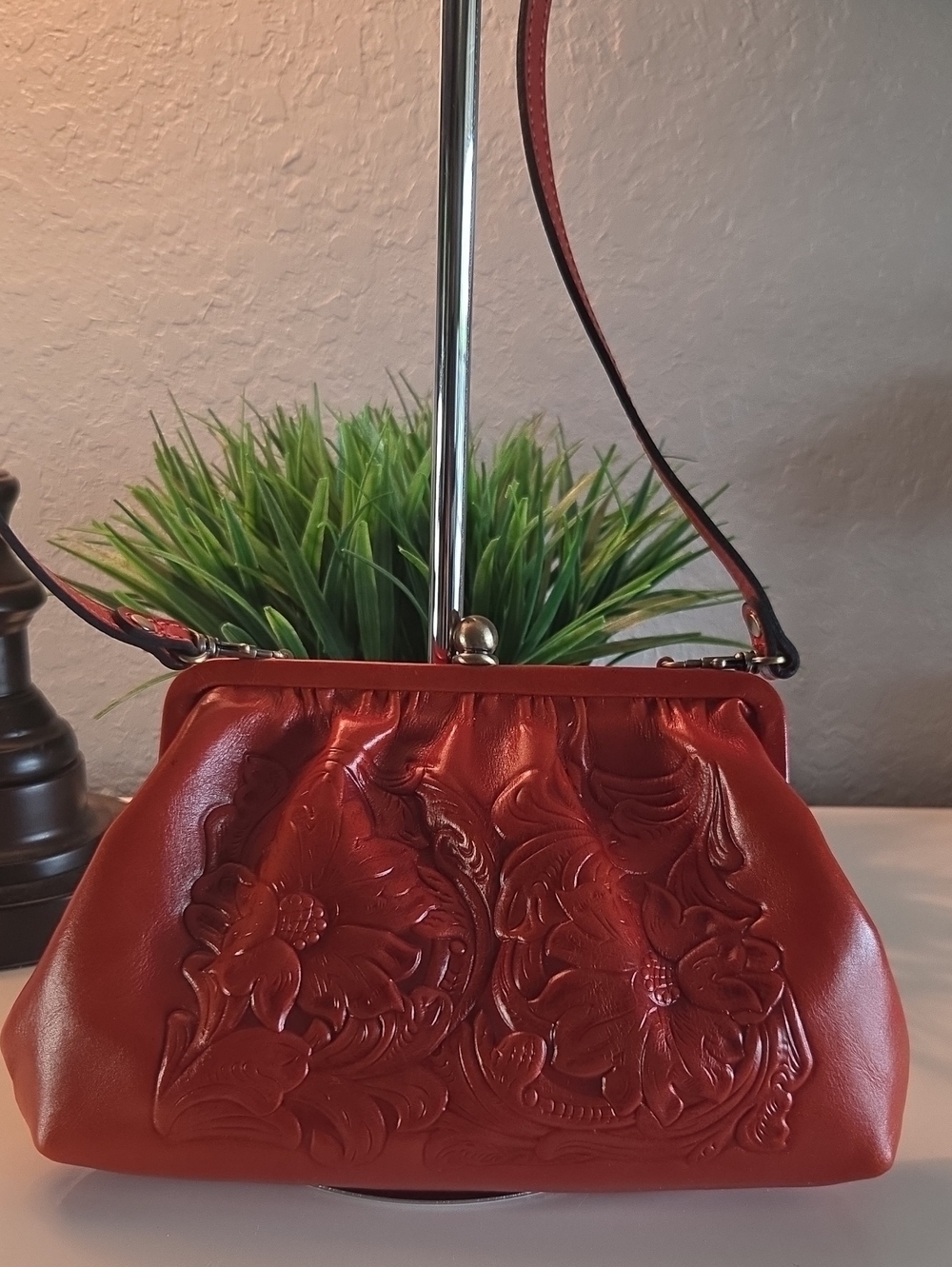 Patricia Nash Red Tooled Leather Con. Clutch